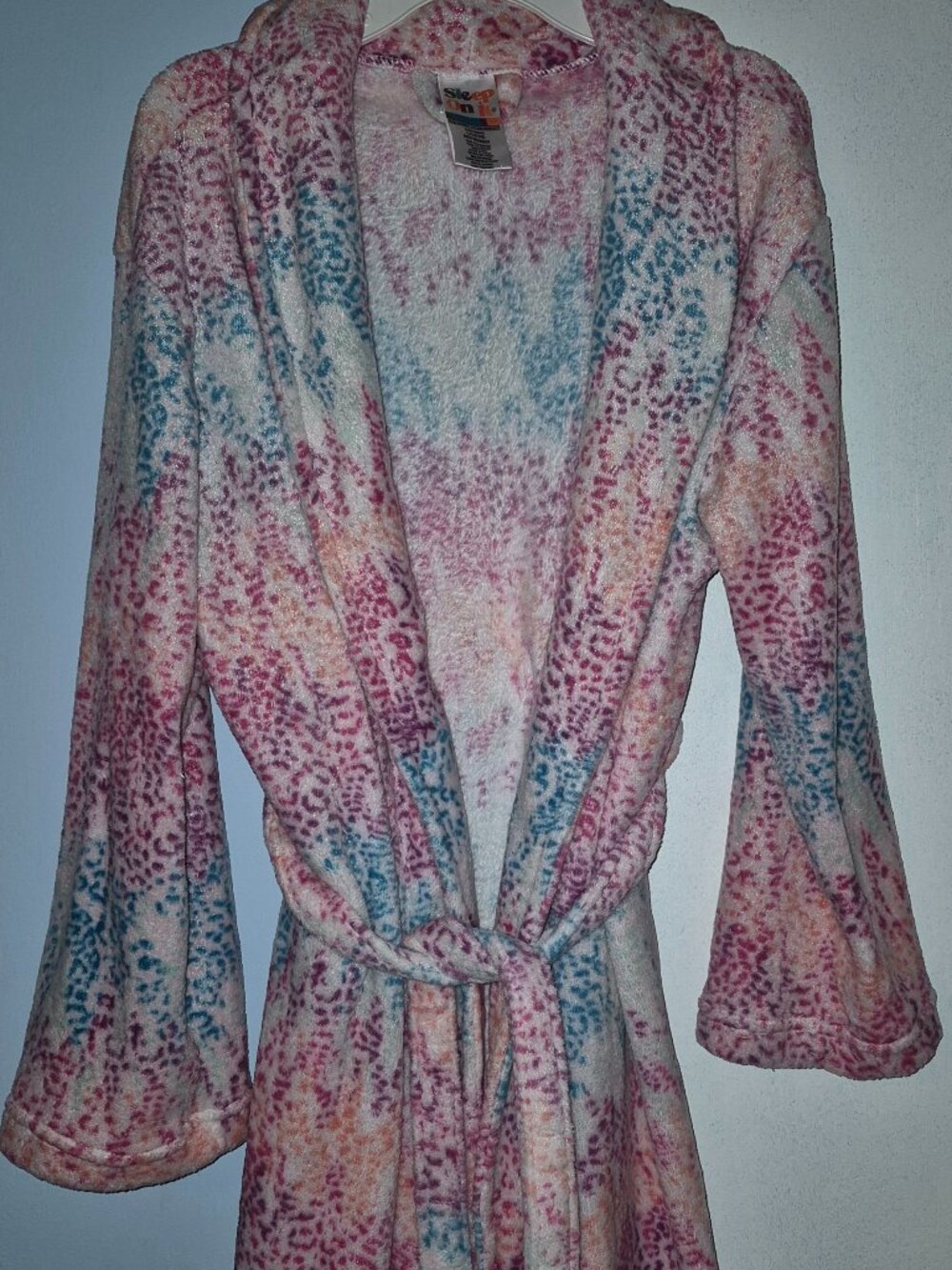 Sleep On It Robe Plush Pastel Pink Blue White Leopard Print Girls Size 14/16 NEW